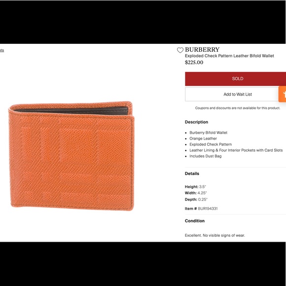 authentic BURBERRY bifold Orange leather embossed wallet - Picture 7 of 7
